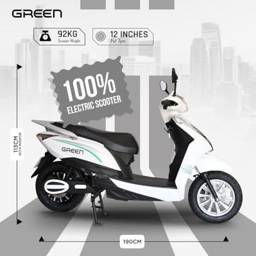 Image of Green Elaan Low Speed Electric Scooter Non RTO 60KM Range with Portable Charger (White)