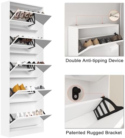 Organizedlife Mirror Shoe Cabinet, Hidden Shoe Storage Organizer with Flip Drawers Door, 5 Tier Free Standing Shoe Rack for Closet, Entrance - 4