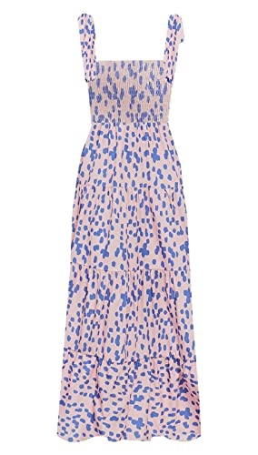 Image of kinstell Women's Summer Boho Spaghetti Strap Square Neck Ruffle Casual Flowy Long Dress Beach Swing Party Maxi Dress