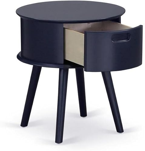 Miniatura 22 de East West Furniture Magnífico Gordon - Mesita de noche redonda con cajón, 19 x 19 pulgadas, color negro Negro -,Borgoña,Azul marino,gris (Urban