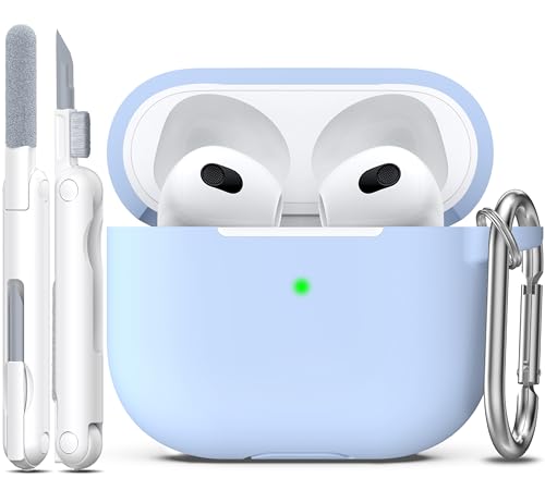 Image of R-fun Compatible with AirPods 3 Case Cover, Silicone Protective Accessories Skin with Keychain Compatible with Apple AirPod 3rd Generation 2021 for Women Men Girls Boys,Front LED Visible,Sky Blue