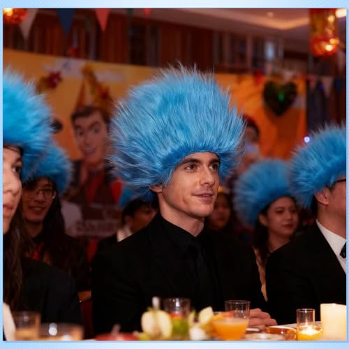 Image of Funny Sky Blue Wigs Hair Headband Halloween Costume Silly Crazy Wig for Adults