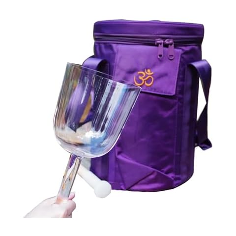 FMTY Perfect Pitch Solid Handle Crystal Singing Bowl Chakra Bowl with Bamboo Mallet and Travel Carrying Bag for Sound Healing Handle Colored Crystal Singing Bowl (Clear, 432Hz F note) Cover