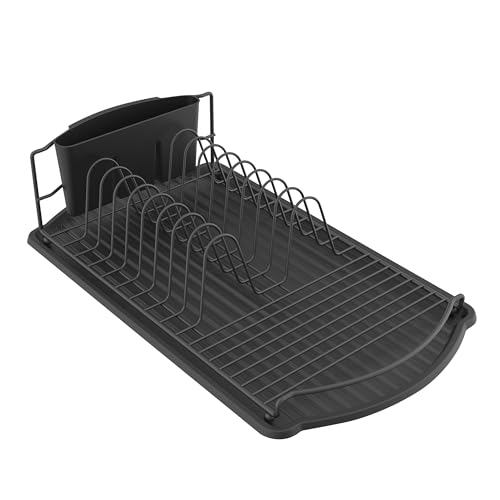 MSV - Porte-Vaisselle et Ustensiles en Acier Noir Mat - Égouttoir avec Plateau Récupérateur d’Eau - Style Scandinave Minimaliste pour Cuisine - Finition...