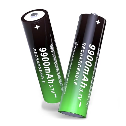 ABCTOY 18650 Rechargeable Battery, 3.7 Volt Rechargeable Batteries, 9900mAh 18650 Button top, Lithium Ion Batteries for LED Flashlight/Headlamps/Doorbells/RC Cars, 3.7v Battery(2 Pack)