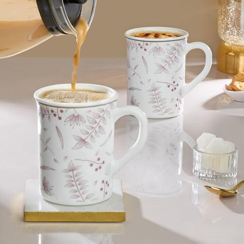 Image of Larah by BOROSIL 350ml x 2pc Opalware Grandeur Tea /Coffee Mug Set, Microwave & Dishwasher Safe Embossed Design Crockery Ideal for Daily Use & Gifting