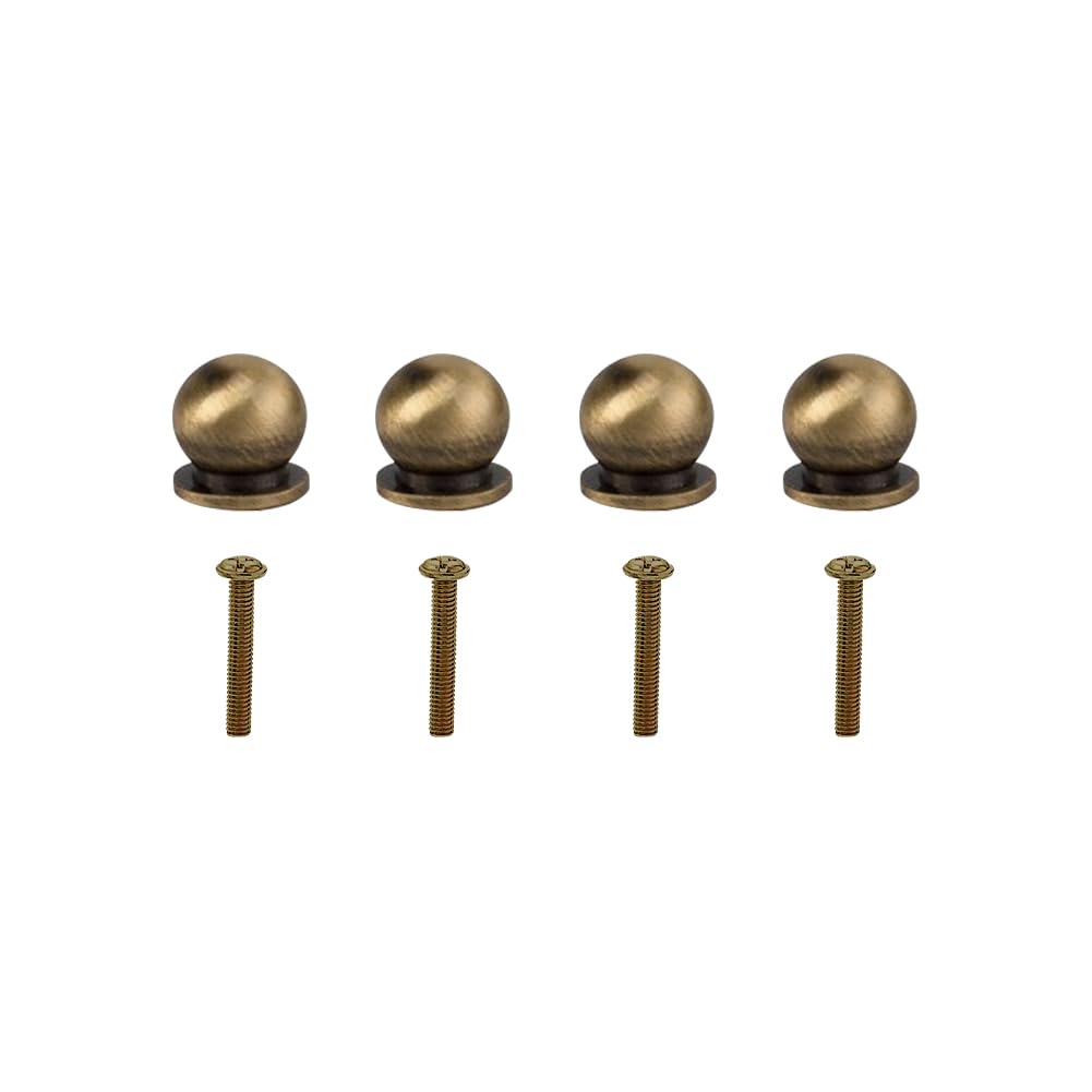 JIHUOO 4 Pcs 12mm Solid Brass Cabinet Knobs - Round Ball Drawer Handles - Antique Brass