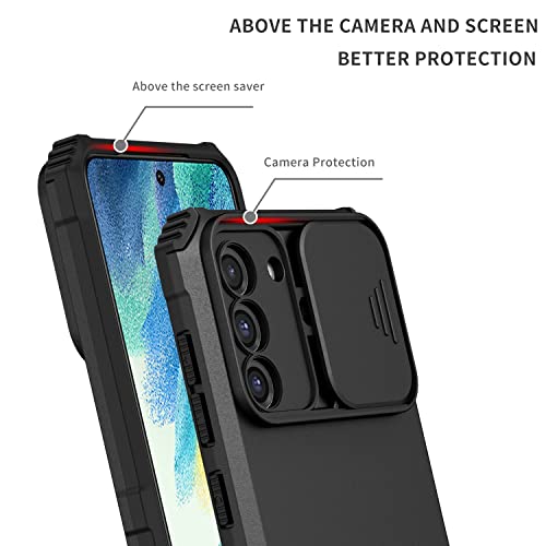 Image of ShieldTech Back Cover Case for Samsung Galaxy S21 FE 5G | Sliding Camera Shield | Stereoscopic Stand | Shockproof 360 Protection | PC + TPU Hybrid Mobile Case Cover for Samsung Galaxy S21 FE | Black
