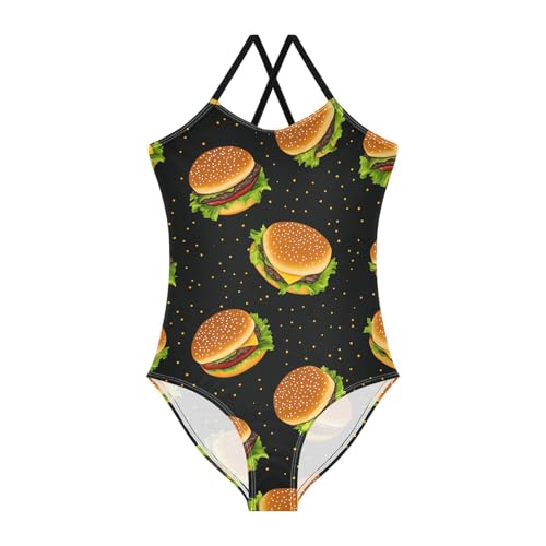 Hamburger Girls One Piece Swimsuits Sport Halter Swimwear Beach Bathing Suit 3T