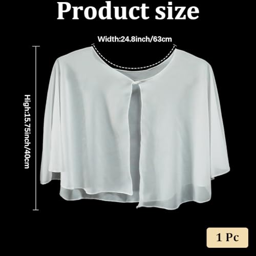 White Chiffon Shawl Wrap Summer Soft Capelet Wedding Bridal Accessory Shoulder Cover Up Bolero Flapper Shawls Shrug Cape Elegant Scarves for Women Evening Formal Dress Bridesmaid Dressy2