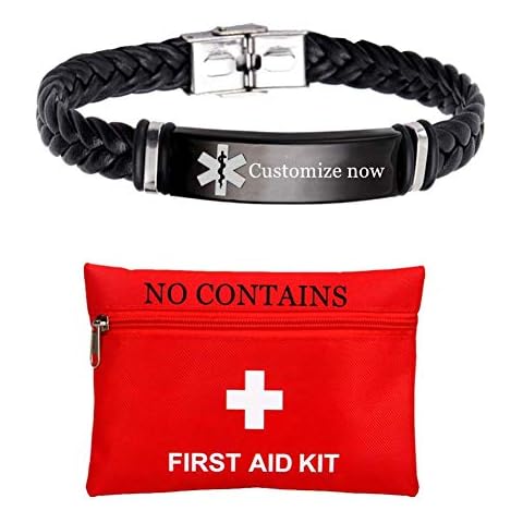NO MRI Device Implant Identification Bracelet Personalized Customized Leather Medical Alert ID Bangle for Patient Name ICE Number Engraved Med Jewelry for Emergency SOS Cover