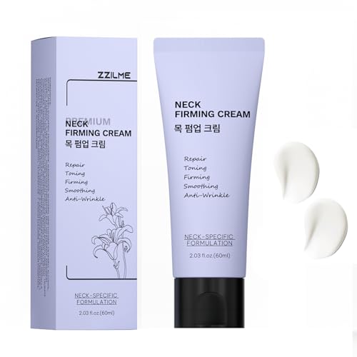 ZZILME Neck Firming Cream – Peptide Lifting & Tightening Treatment for Neck and Décolleté – Anti-Aging Cream to Diminish Fine Lines, Sagging & Crepey Skin – Smoothing Texture, 2.03 Fl Oz