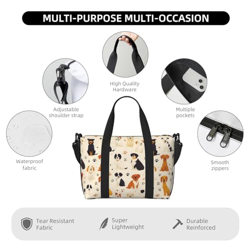 Colorful Puppy Paw Print Travel Duffle Bags for Women, Personal Item Overnight Weekender Sport Carry On Gym Bag for Men Women3