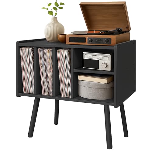 Montex Record Player Stand with Vinyl Storage, Wooden Record Player Table with 5 Cabinet, Large Vinyl Record Player Stand, Record Player Holder, Black by Montex - Used condition - US$38.11