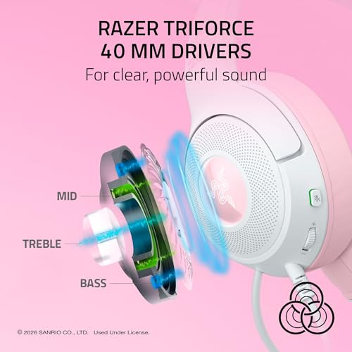 Razer Kraken Kitty V2 USB Wired Headset w/Kitty Ears, Hello Kitty Edition - image 5