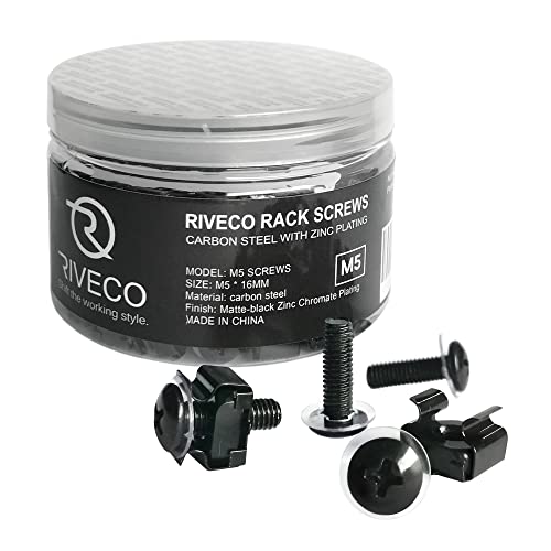 RIVECO M5 Rack Screws & Cage Nuts for Server Cabinets & Racks Mounting Network Equipment Clip Nuts 50 Sets Black