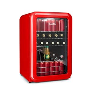 Klarstein PopLife Retro drankenkoelkast -, 115 liter, 0-10 ° C, dubbele beglazing voordeur, LED-verlichting, slechts 39 dB, retro koelkast, minikoelkast, rood
