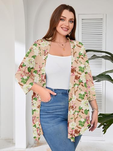 Image of AusLook Women's Plus Size Lightweight Open Front Cardigan 3 /4 Sleeve Cover Ups Shrugs Shawls and Wraps Kimono Jacket Coat