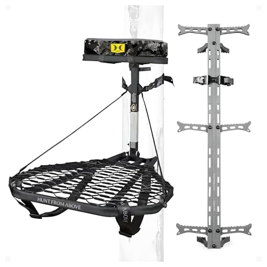 Hawk Combat Hang On Hunting Tree Stand with Set of 3 Helium Treestand Climbing Sticks