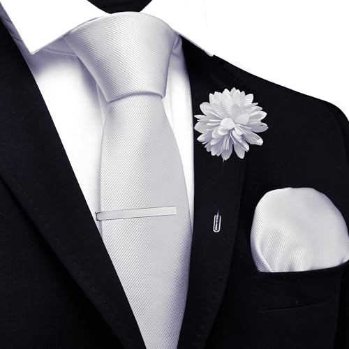 Image of Branduce 3.15 inch（8cm） Solid Formal Tie and Pocket Square Plain Necktie Lapel Pin and Tie Clip Set for Men