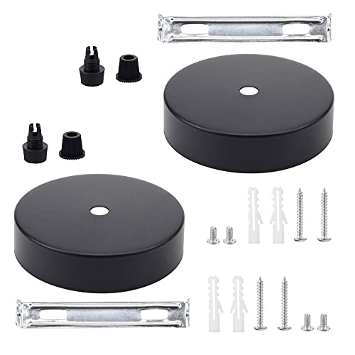 Dtoterul Auvent de Plafond 2 Pièces Auvent de Plafond en Métal Cache Fil Cache Douille pour Lustre Socle Lampe Plafond Fixation Plafonnier pour Maison Jardin Suspension Ou Lustre, Noir