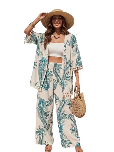 Image of Leriya Fashion Co Ord Set for Women Stylish | Summer Travel Co-Ord Set Short Sleeve Shirt & Wide-Leg Pant | Paisley Printed Stylish Casual Outfit for Summer Cord for Women | Dress for Woman