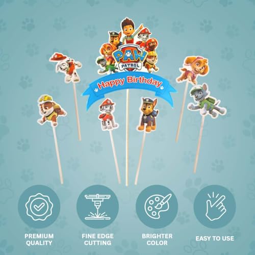 Image of Wanna Party Paw Theme Happy Birthday Cake Topper Set | Kids Cartoon Cake Decoration for Boys Birthday Decoration Items (Pack of 3)