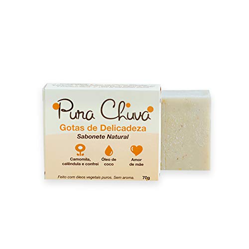 Sabonete Natural Gotas de Delicadeza Camomila, Calêndula Óleo de Coco Argila Branca 70g Pura Chuva