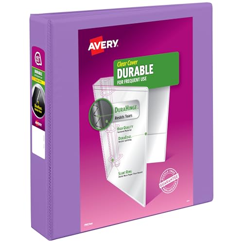 Image of Avery Durable View 3 Ring Binder, 1.5 Inch Slant Rings, Lavender Binder (17084)