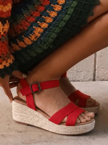 Image of Coutgo Womens Wedge Platform Sandals Espadrille Heels Open Toe Buckle Ankle Strap Summer Shoes