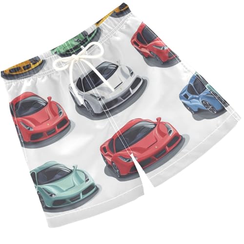 Pigsaly Boys' Swim Board Shorts Cool White Yellow Red Blue Sports Car Boy's Swim Trunks Kids Swimwear 4T