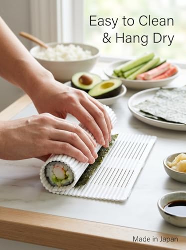 FAPEND Food-grade Plastic Sushi Rolling mat, Sushi Cooking mat, Seaweed Roll Sushi Making Mat, Non-stick Rice Sushi mat, Easy to Clean Sushi Roller, White Medium Size, 12\" x 10\" - Made in Japan - Thumbnail 5