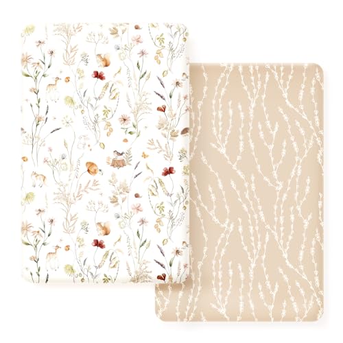 Stretchy Ultra Soft Jersey Knit Fitted Pack n Play Sheets Set 2 Pack, Portable/Mini Crib Sheets for Girls, Universal Fit for Pack N Plays Safe and Snug, Dream Print