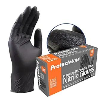 Protectmate Black Nitrile Disposable Gloves | 5 mil Thickness | Powder Free | Latex Free | Industrial Disposable Gloves | Food-Safe Disposable Gloves | Small (Box of 100)