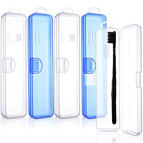 5 Pieces Portable Travel Toothbrush Case, Travel Toothbrush Holder Hard Plastic Dust-proof Toothbrush Container Toothpaste Box Holder for Travel Use, Clear and Blue