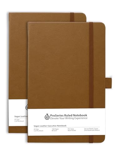Image of DOODLE Pack of 2 A5 Executive Hard Bound PU leather Notebook Diary for Men Women | Executive Professional Office Diary with Elastic Band, Ribbon Bookmark & Pen Loop | 160 pages of 80 gsm | For Corporate and Personal use (Brown)