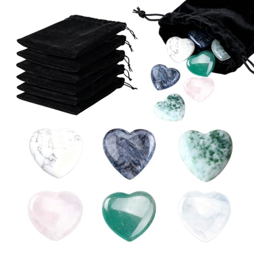 UIEXAY 6 Piezas de Cristales Curativos en Forma de Corazón, Piedras Naturales, Piedras Decorativas,para Bricolaje Fabricación de Joyas,Meditación,Piedras Chakras