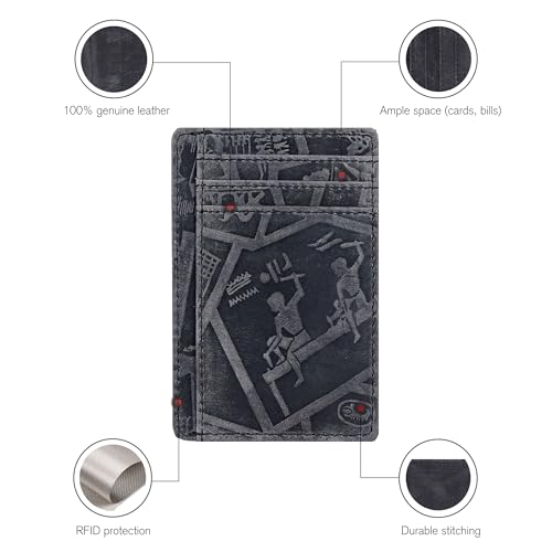 Image of Oak Leathers Leather Slim Minimalist Wallet for Men & Women RFID Front Pocket Leather Card Holder Wallets (Egyptian Blue)