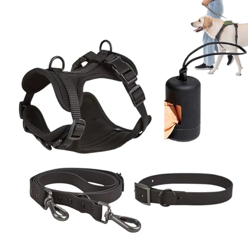Juego de correas para perros, arnés para perros sin tirones para perros medianos sin tirones con hebillas ajustables para cachorros con soporte para bolsas de caca