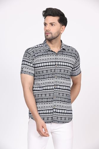 Image of CVC Fashion Men's Printed Button-Down Shirt - Aesthetic Regular Fit Half Sleeve Casual Shirt for Men, Ideal for Summer & Beach Wear