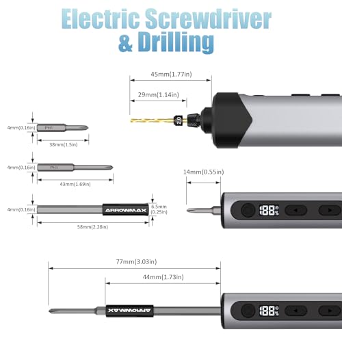 Image of AM ARROWMAX Mini Electric Screwdriver & Electric Drill, 2 in 1 Tool Set, Drilling Adapter, 600RPM, Precision Screwdriver, 70 Bit, 5 Torque Settings, Power Screwdriver for Phones Watch Laptops