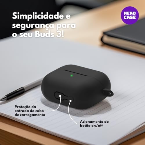 NERDCASE, Case, Capa, Capinha Preta, Silicone, Compatível com Galaxy Buds 3/Pro 3