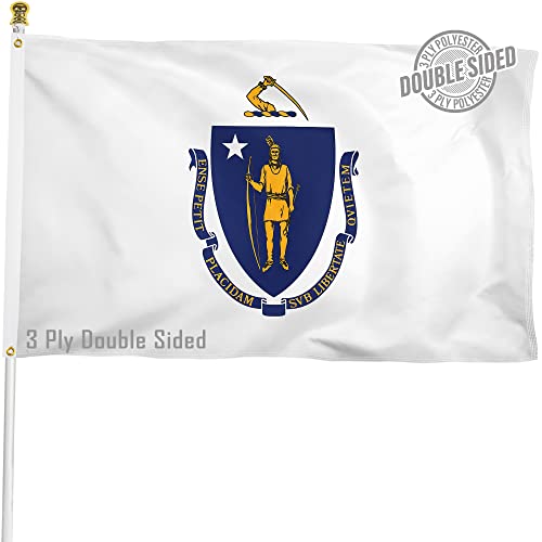 XIFAN Double Sided Massachusetts State Flag 3x5 ft, Heavy Duty 3 Ply Durable Polyester, MA Flag with Vibrant Print/4 Rows Hemming/Brass Grommets for Indoor Outdoor Decor