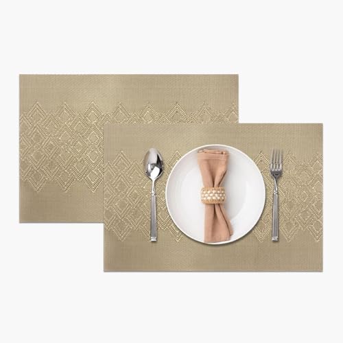 Image of Amazon Brand - Umi PVC Vinyl Wave Design Placemat ST10002TH - Heat Resistant, Wipe Clean, Anti-Skid Table Mats for Dining Table, KitchenHome Decor (30x45 CM Gold Set of 2)