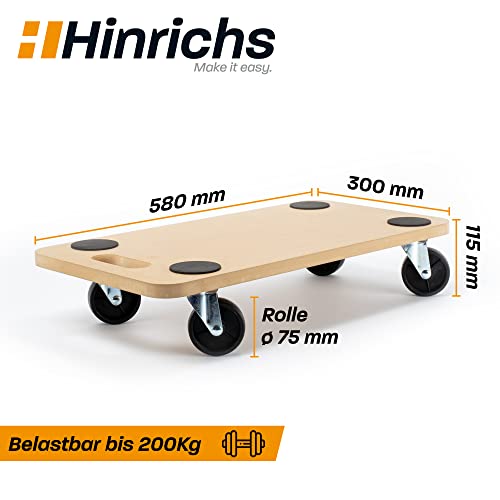Hinrichs 2X Transportroller 58 x 30cm - Transport Rollbrett für Umzug & Werkstatt - Rollwagen Transport - Möbelroller Schwerlast max. 200 kg Tragkraft - Transporthilfen für Möbel - Transportbrett