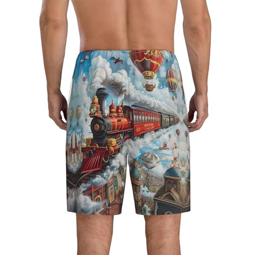 Mens Pajama Pants - Red Train Hot Air Balloon Sleep Comfy Shorts Mens Pajama Shorts, Pj Pants for Mens Lounge Shorts 6
