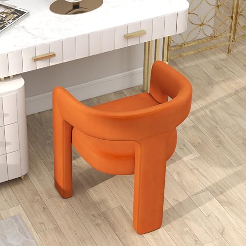 Image of HNY Modern Barrel Kitchen & Dining Room Chair, Velvet Upholstered Accent Chair with Arm, 18.5'' Wide Side Armchair Vanity Chair for Living Room Bedroom Makeup Small Spaces, Orange