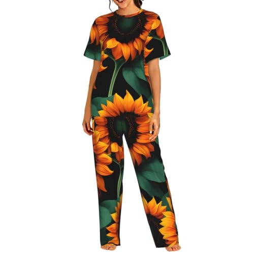 Pyjama court tournesol orange pour femme ensemble de nuit doux