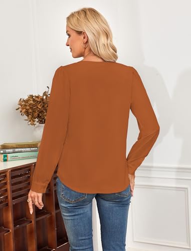 Halife Womens Dressy Casual Blouses Long Sleeve Business Tops Ruffle V Neck Trendy Work Shirts3