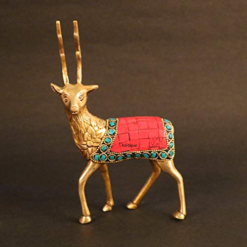 Image of Kartique Brass Feng Shui Deer Statue for Longevity and Energetic Environment | Showpiece for Home Office Decor and Gift Statue Showpiece Vastu Decorative Height 7 Inch (Multicolor)